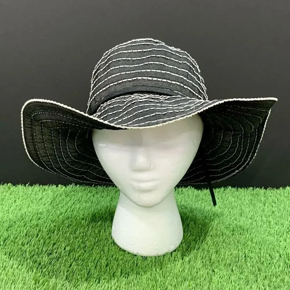 SCALA Black Floppy Beach Hat with White Trim
